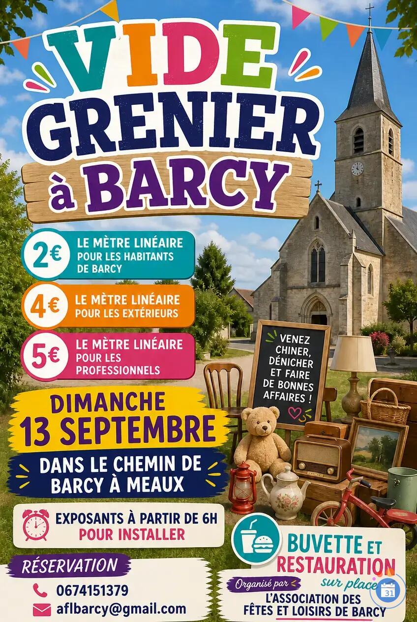 Affiche Vide-grenier à Barcy dimanche 13 septembre 2026 (77910)