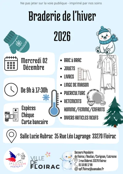 Affiche Braderie de l'hiver du Secours Populaire à Floirac