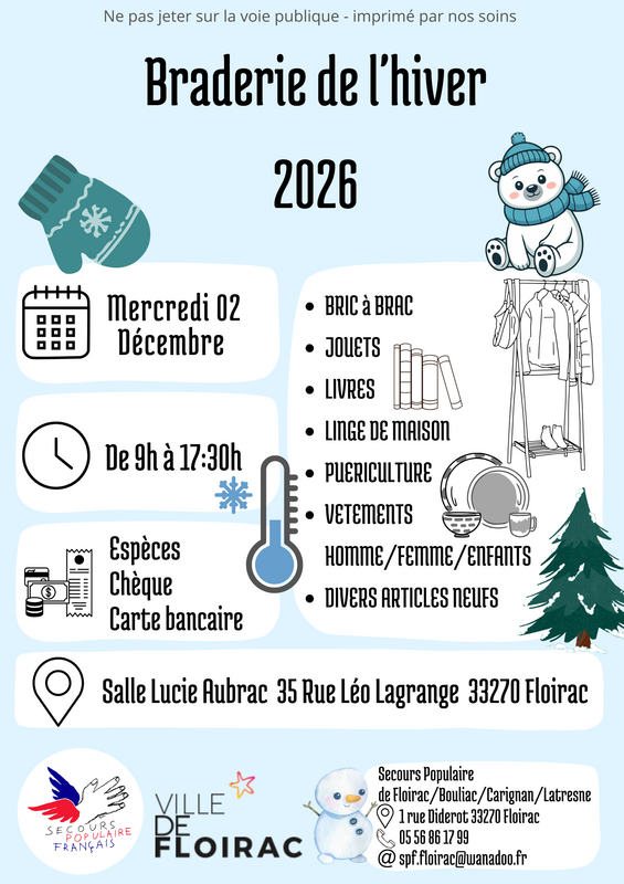 Affiche Braderie de l'hiver du Secours Populaire à Floirac