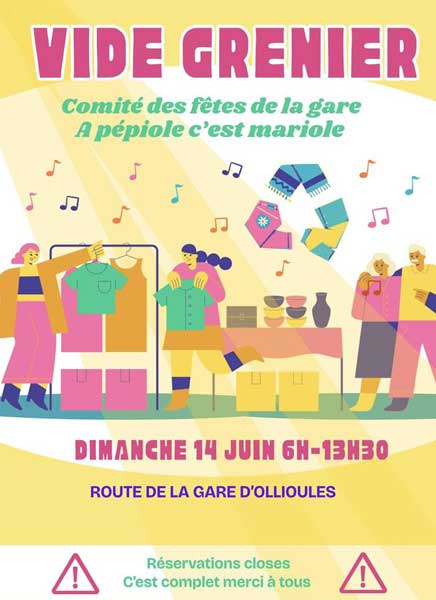 Affiche Vide-Grenier de Pépiole - Comité des Fêtes de la Gare - Ollioules