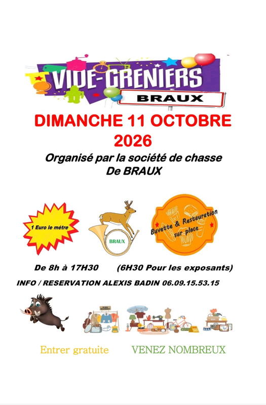 Affiche Vide-greniers de la société de chasse de Braux