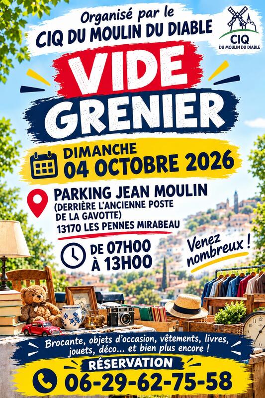 Affiche Vide-grenier du CIQ du Moulin du Diable aux Pennes-Mirabeau