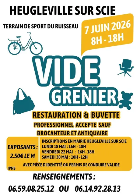 Affiche Vide-grenier de Heugleville-sur-Scie - Terrain de Sport du Ruisseau - Seine-Maritime