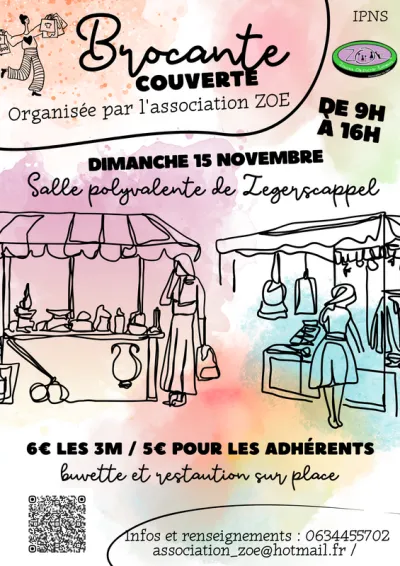 Affiche Brocante couverte de l'association ZOE à Zegerscappel