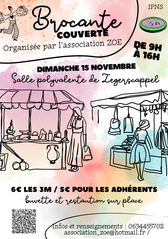 Affiche Brocante couverte de l'association ZOE à Zegerscappel