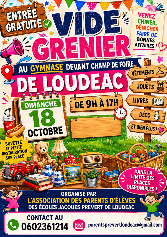 Affiche Vide-grenier de l'APE des écoles Jacques Prévert à Loudéac