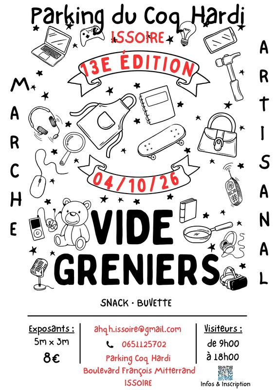 Affiche Vide-greniers et marché artisanal de l'AHQH à Issoire