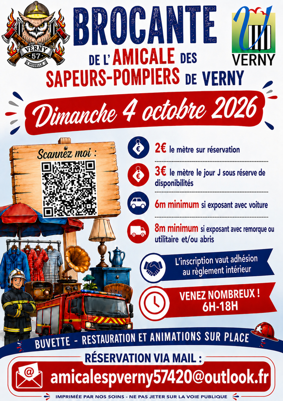 Affiche Brocante de l'Amicale des sapeurs-pompiers à Verny
