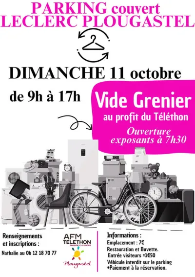 Affiche Vide-grenier du Téléthon au parking couvert Leclerc à Plougastel