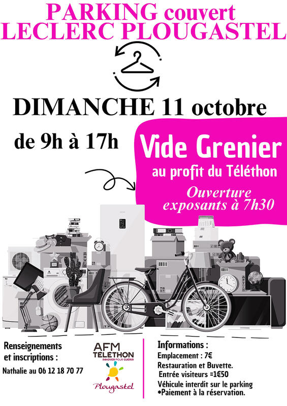 Affiche Vide-grenier du Téléthon au parking couvert Leclerc à Plougastel