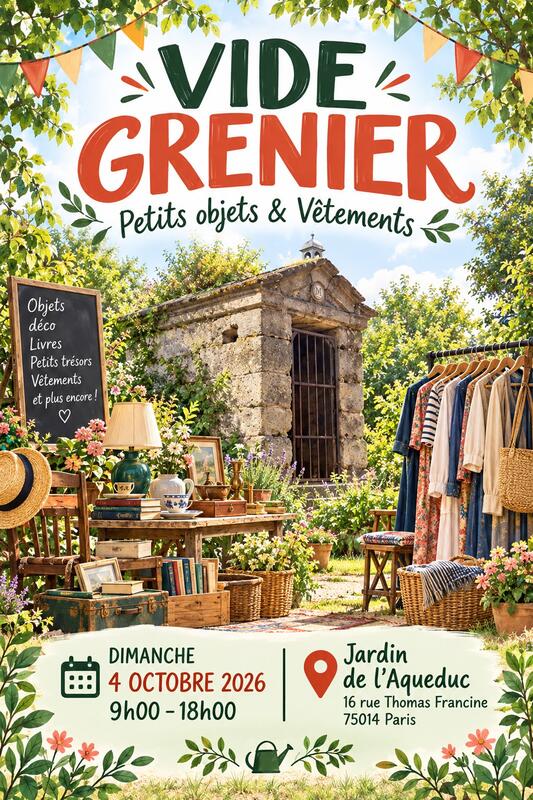 Affiche Vide-grenier du Jardin de l'Aqueduc à Paris 14e
