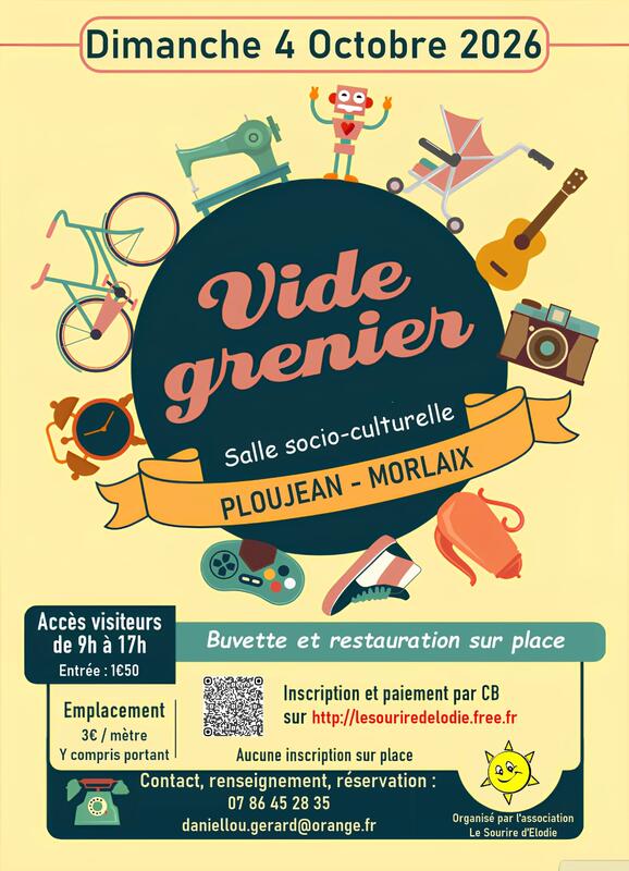 Affiche Vide-grenier du Sourire d'Elodie à Ploujean-Morlaix