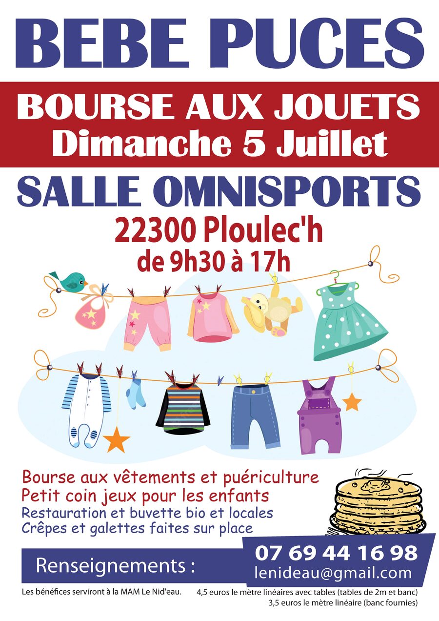 Affiche Bourse aux jouets et bébé puces Ploulec'h dimanche 5 juillet 2026 (22300)