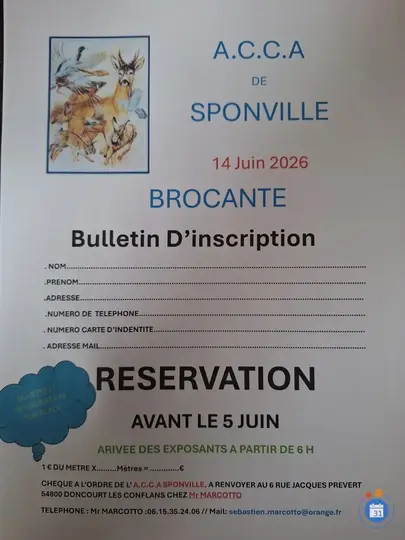 Affiche Brocante ACCA Sponville dimanche 14 juin 2026 (54800)