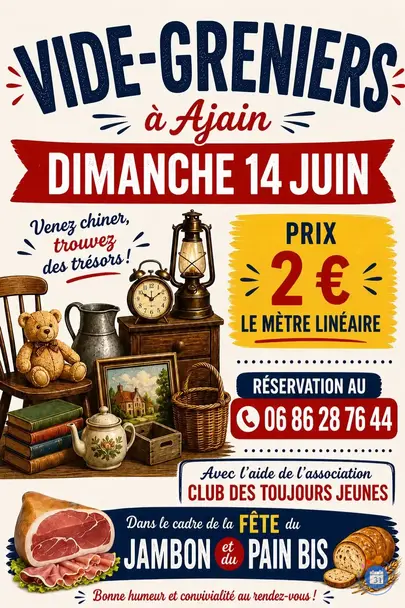 Affiche Vide-grenier Ajain dimanche 14 juin 2026 (23380)