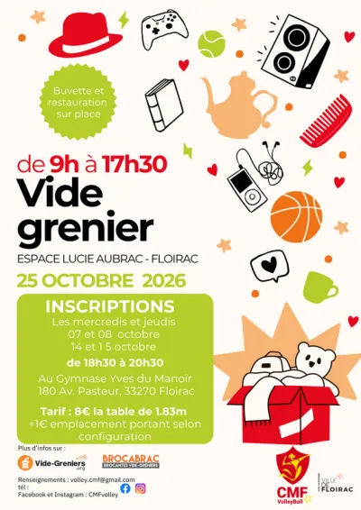 Affiche Vide-grenier du CMF Volleyball à Floirac
