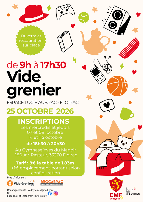 Affiche Vide-grenier du CMF Volleyball à Floirac