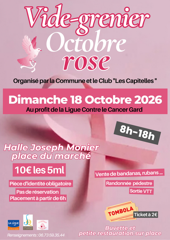 Affiche Vide-grenier Octobre Rose à Saint-Quentin-la-Poterie