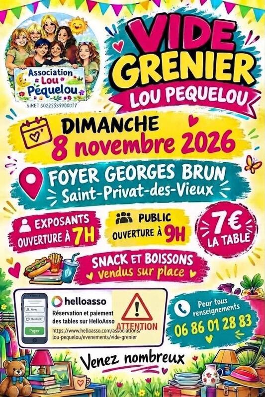 Affiche Vide-grenier de l'association Lou Pequelou à Saint-Privat-des-Vieux