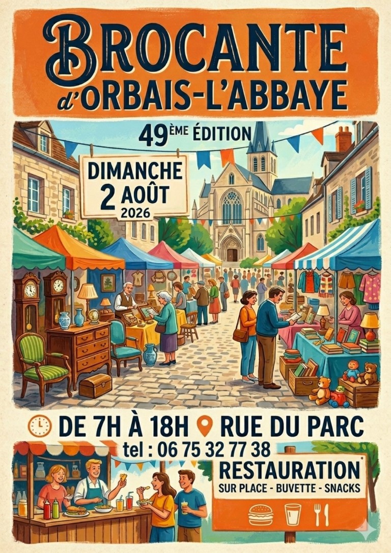 Affiche Brocante Orbais-l'Abbaye dimanche 2 août 2026 (51270)