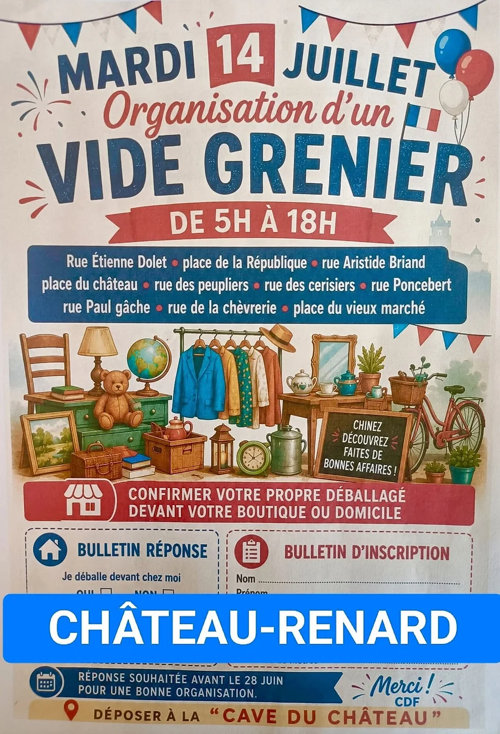 Affiche Vide-grenier Château-Renard mardi 14 juillet 2026 (45220)