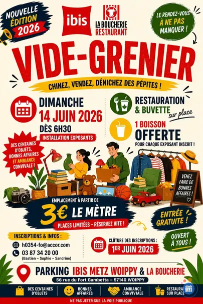 Affiche Vide-grenier Ibis et La Boucherie Woippy dimanche 14 juin 2026 (57140)