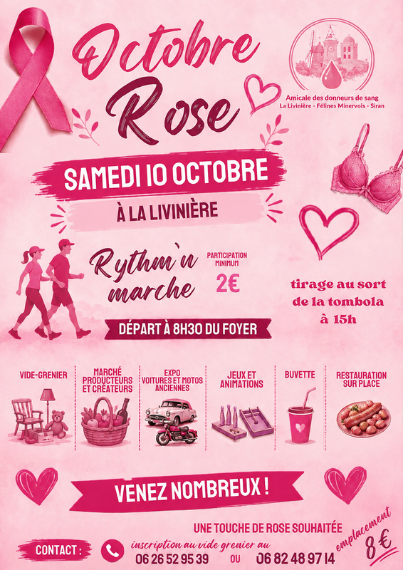 Affiche Vide-grenier Octobre rose à La Livinière