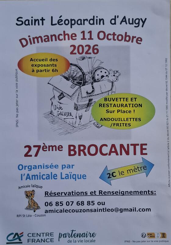 Affiche Brocante de l'Amicale Laïque à Saint-Léopardin-d'Augy