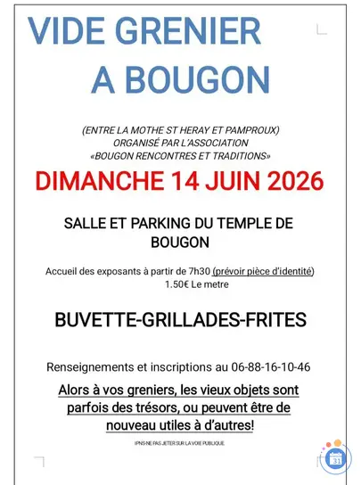 Affiche Vide-grenier Bougon dimanche 14 juin 2026 (79800)