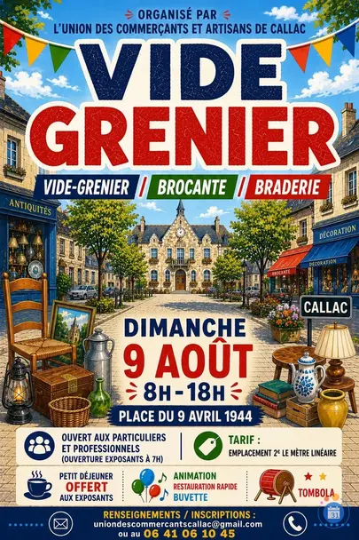 Affiche Vide-grenier brocante braderie Callac dimanche 9 août 2026 (22160)