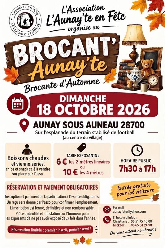 Affiche Brocante d'automne de L'Aunay'te en Fête à Aunay-sous-Auneau