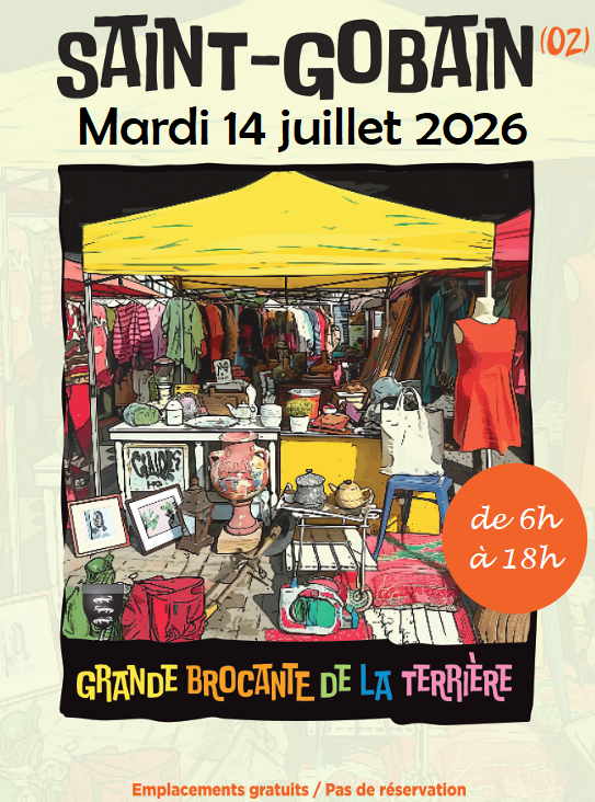Affiche Brocante Saint-Gobain mardi 14 juillet 2026 (02410)