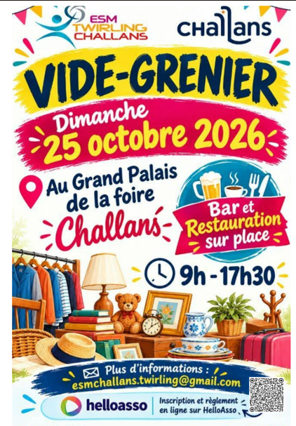 Affiche Vide-grenier de l'ESM Twirling au Grand Palais de la foire à Challans