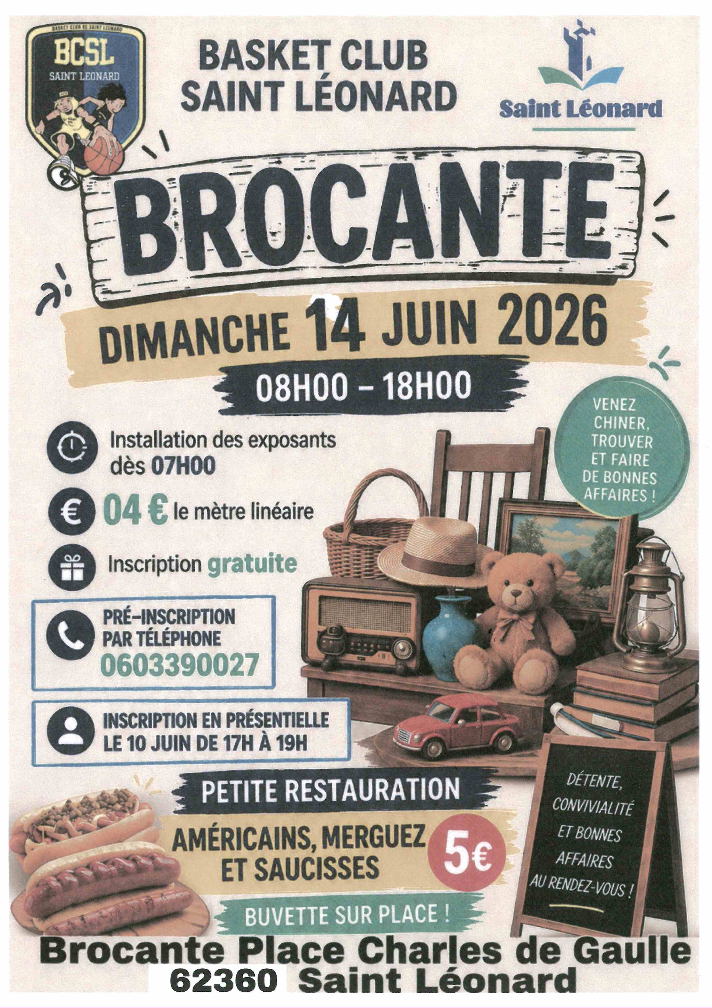 Affiche Brocante du Basket Club Saint-Léonard dimanche 14 juin 2026 (62)