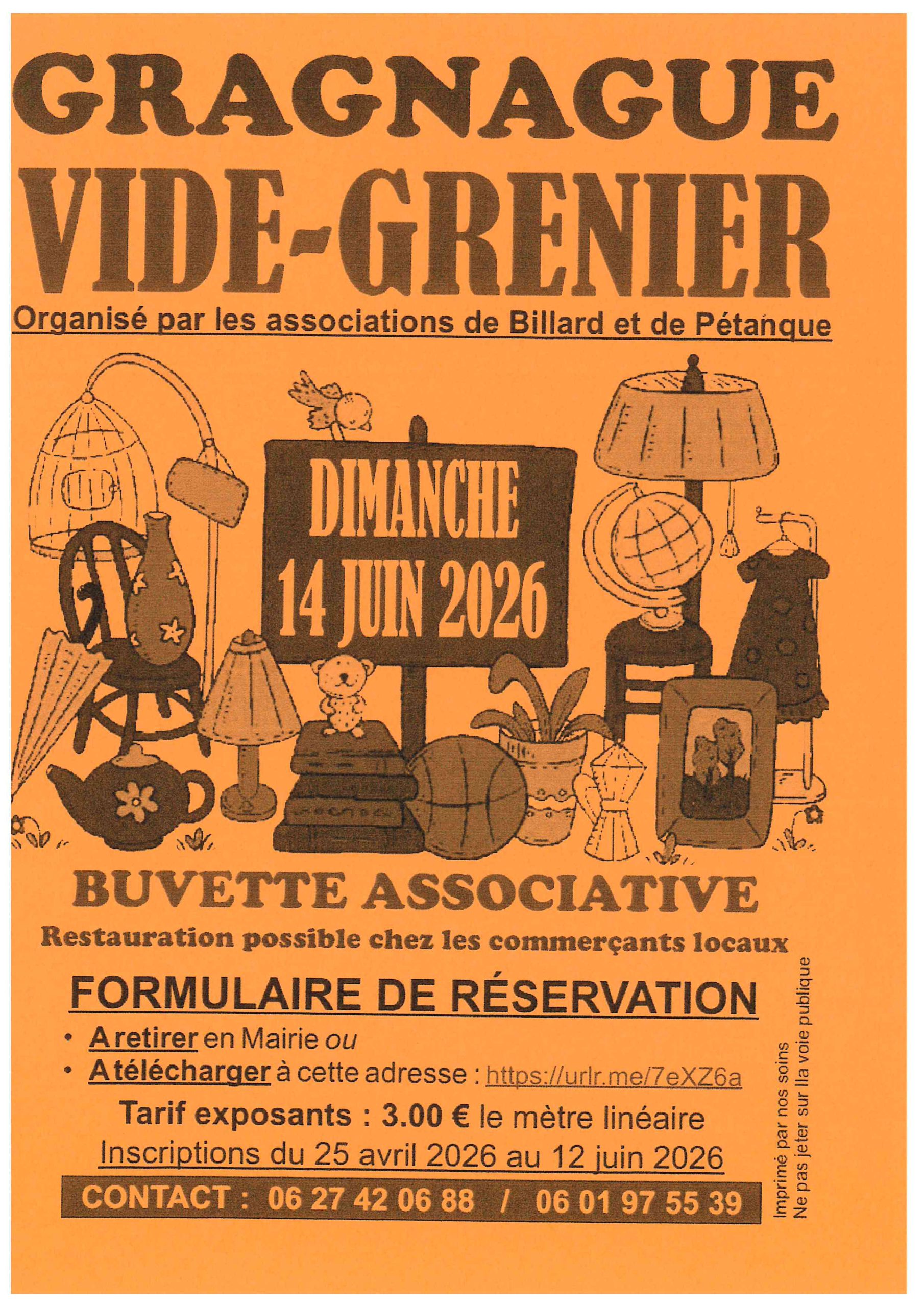 Affiche Vide-Grenier - Associations Billard et Pétanque - Gragnague - Haute-Garonne