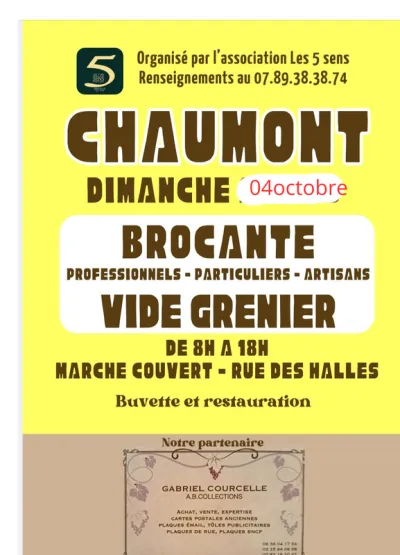 Affiche Brocante et vide-grenier de l'association Les 5 sens à Chaumont