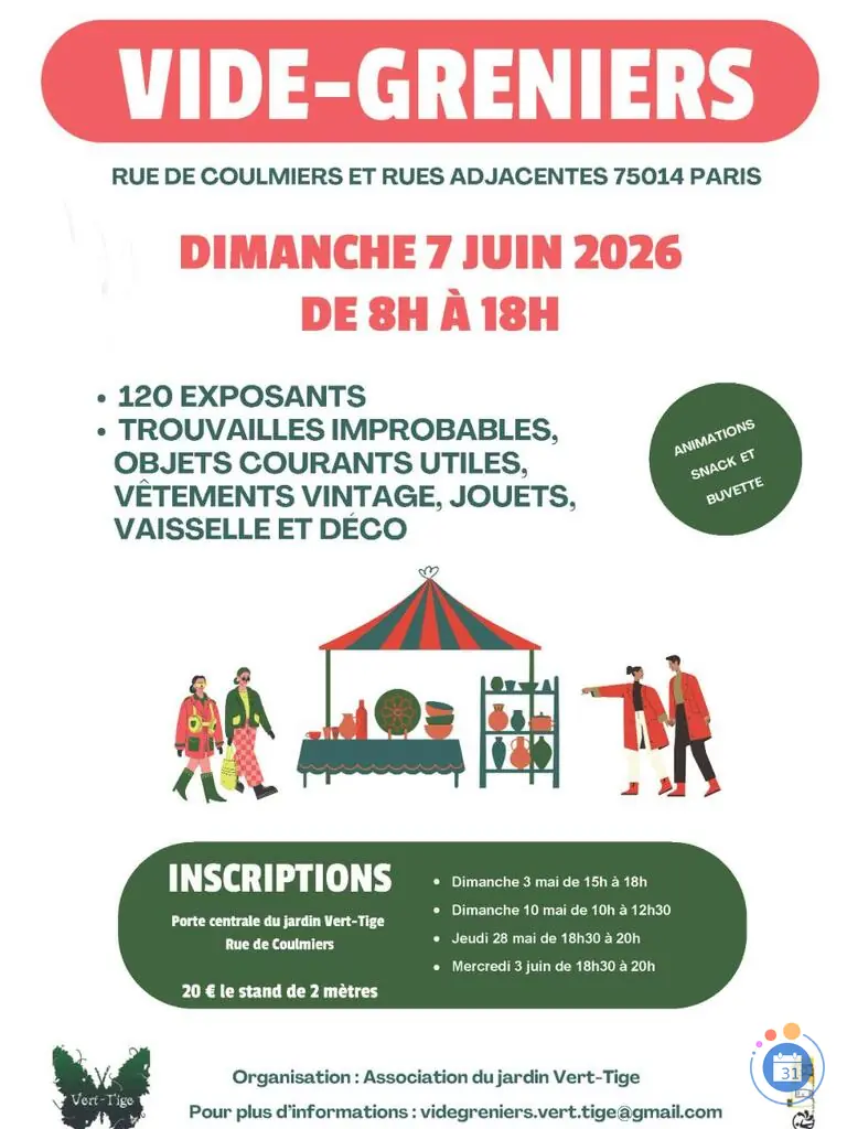 Affiche Vide-greniers du Jardin Vert-Tige - Rue de Coulmiers