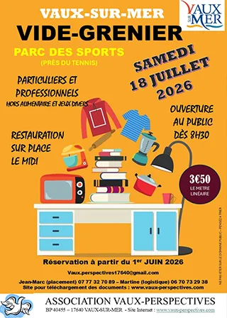 Affiche Vide-grenier Vaux-sur-Mer samedi 18 juillet 2026 (17640 Charente-Maritime)