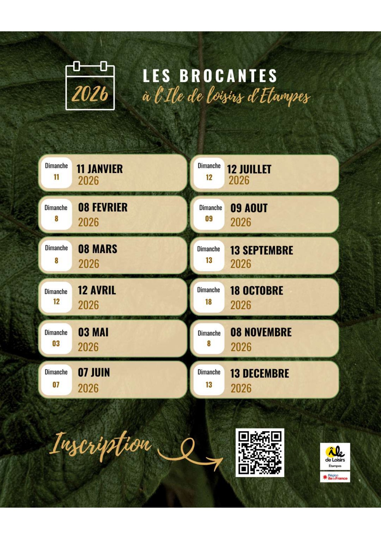 Affiche Brocante Ile de Loisirs d'Etampes dimanche 13 decembre 2026 (91150)