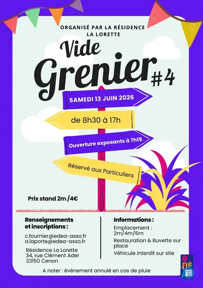 Affiche Vide-grenier Cenon samedi 13 juin 2026 (33150)