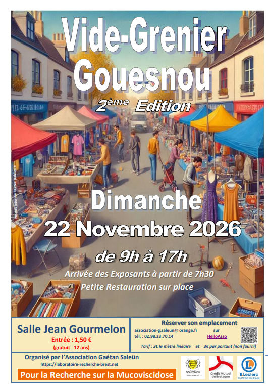 Affiche Vide-grenier solidaire de l'association Gaëtan Saleün à Gouesnou