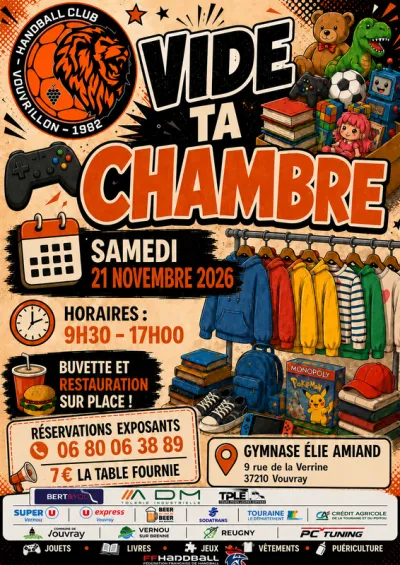 Affiche Vide ta chambre du Handball Club Vouvrillon à Vouvray