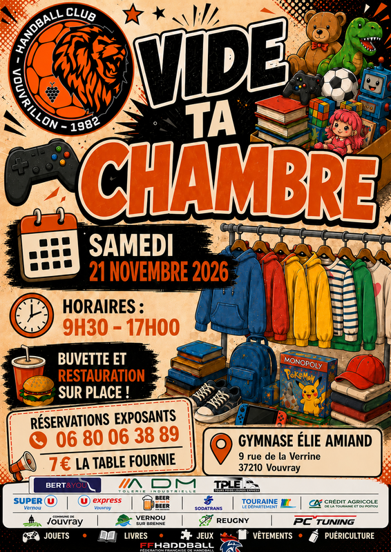 Affiche Vide ta chambre du Handball Club Vouvrillon à Vouvray