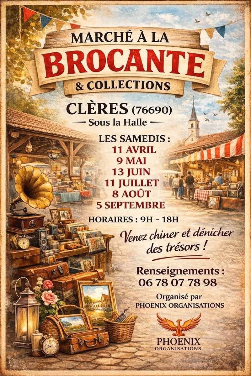Affiche Marché brocante Clères sous la Halle samedi 5 septembre 2026 (76690)
