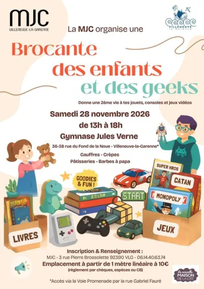 Affiche Brocante des enfants et des geeks de la MJC à Villeneuve-la-Garenne