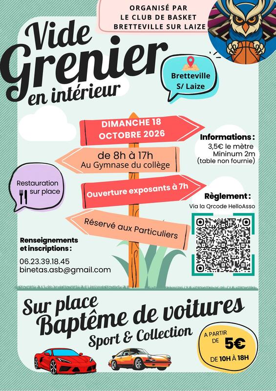 Affiche Vide-grenier en intérieur du club de basket à Bretteville-sur-Laize
