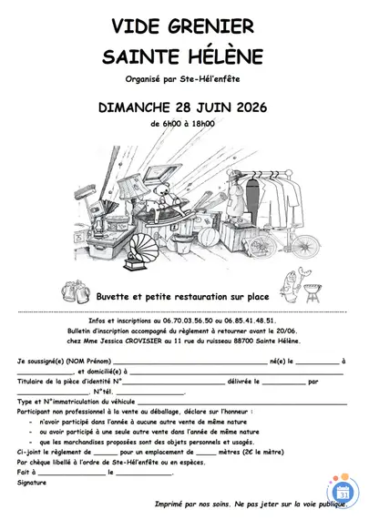 Affiche Vide-grenier Sainte-Helene dimanche 28 juin 2026 (88700)