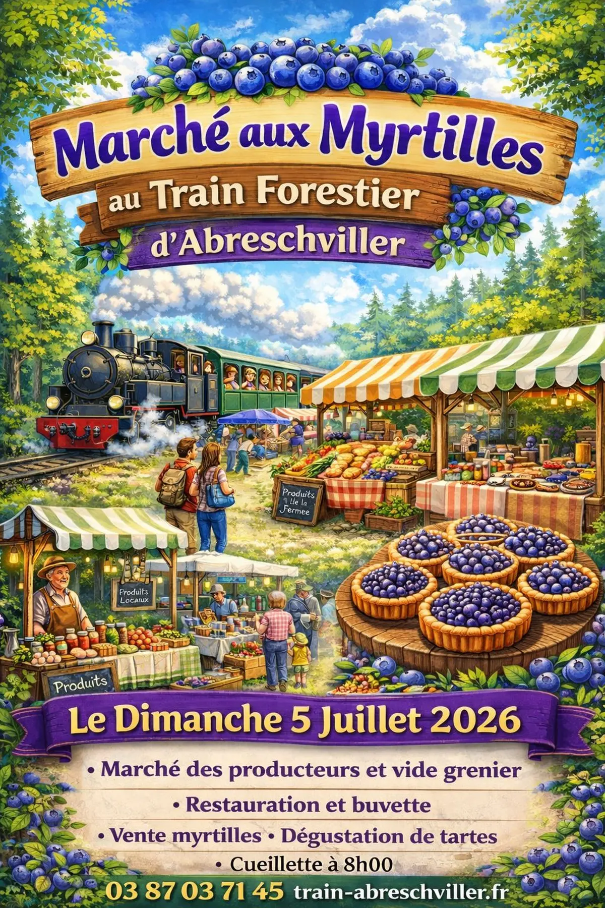 Affiche Marché aux Myrtilles et vide-grenier Abreschviller dimanche 5 juillet 2026 (57560)