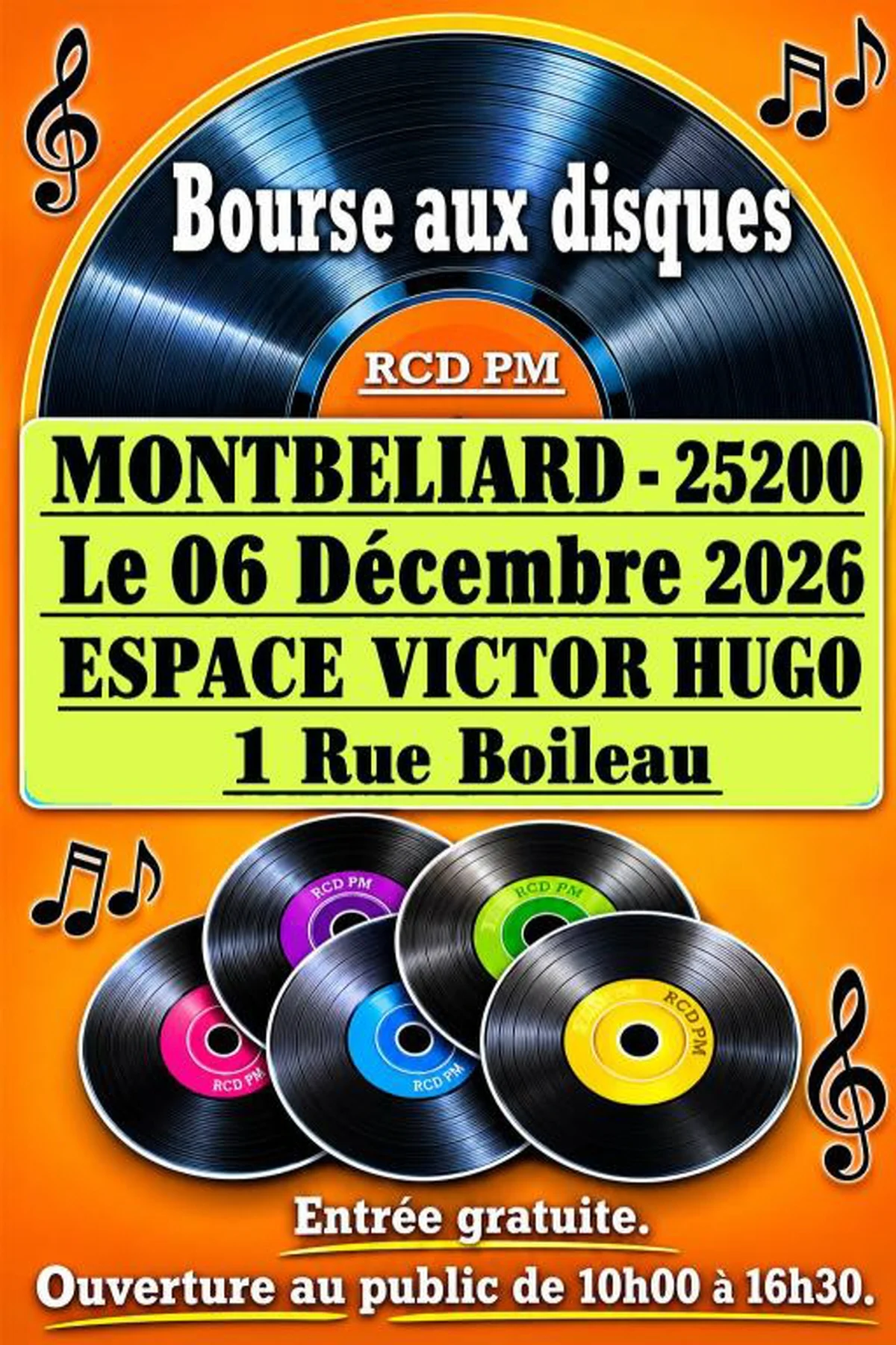 Affiche Bourse aux disques du RCDPM à Montbéliard