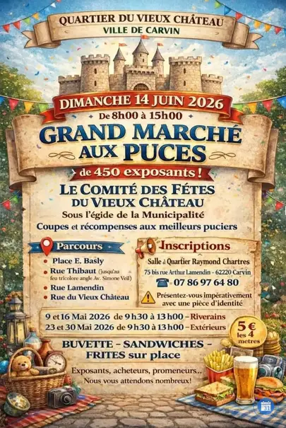 Affiche Marché aux puces Carvin dimanche 14 juin 2026 (62220)